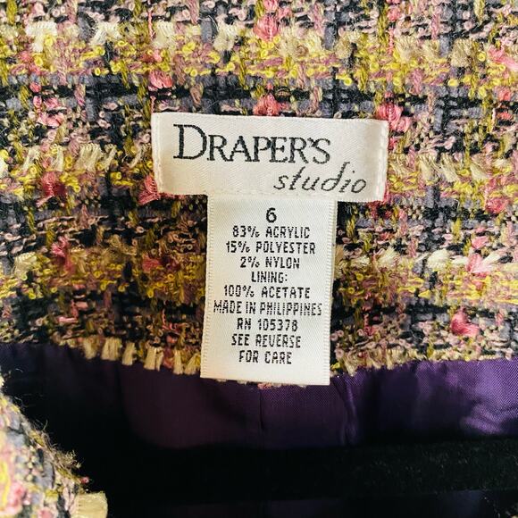 Vintage Draper's Studios Green Pink Purple Tweed Blazer Jacket Button‎ Up Size 6 - Picture 3 of 7